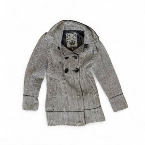 Guess Black and White Herringbone Coat